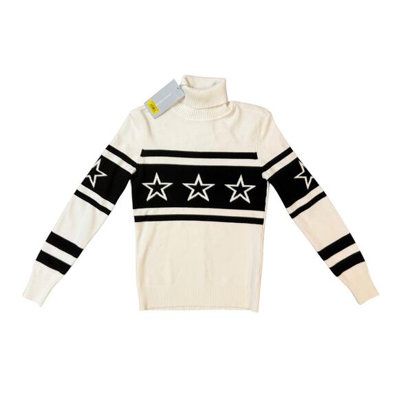 NWT Antonio Melani White Black Stars Turtleneck Mock Neck Sweater Size XS NEW - Picture 1 of 10